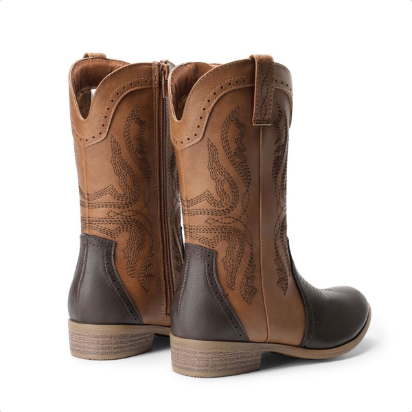 Kids Embroidery Western Cowboy Boots - TAN-BROWN - 4